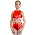 thumbnail image 1 of Haitryli Girls Gymnastics Dance Leotard Shiny Metallic Bodysuit Crisscross Waist Unitard Ballet Dancewear Red 14, 1 of 7