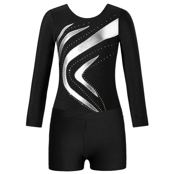 Haitryli Girls Gymnastics Leotard Ballet Dance Unitard with Sports Shorts Tumbling Dancewear Practice Outfit Silver 6