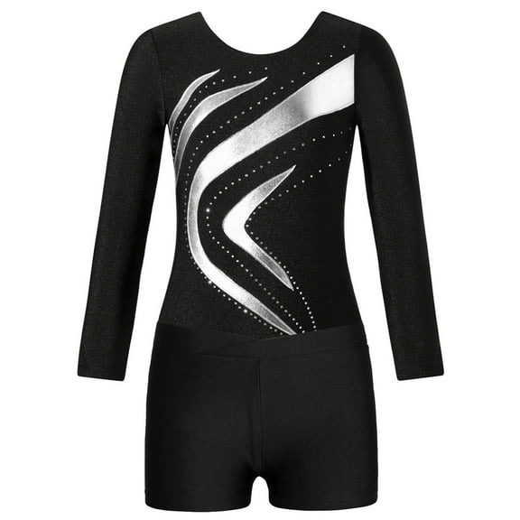 Haitryli Girls Gymnastics Leotard Ballet Dance Unitard with Sports Shorts Tumbling Dancewear Practice Outfit Silver 8