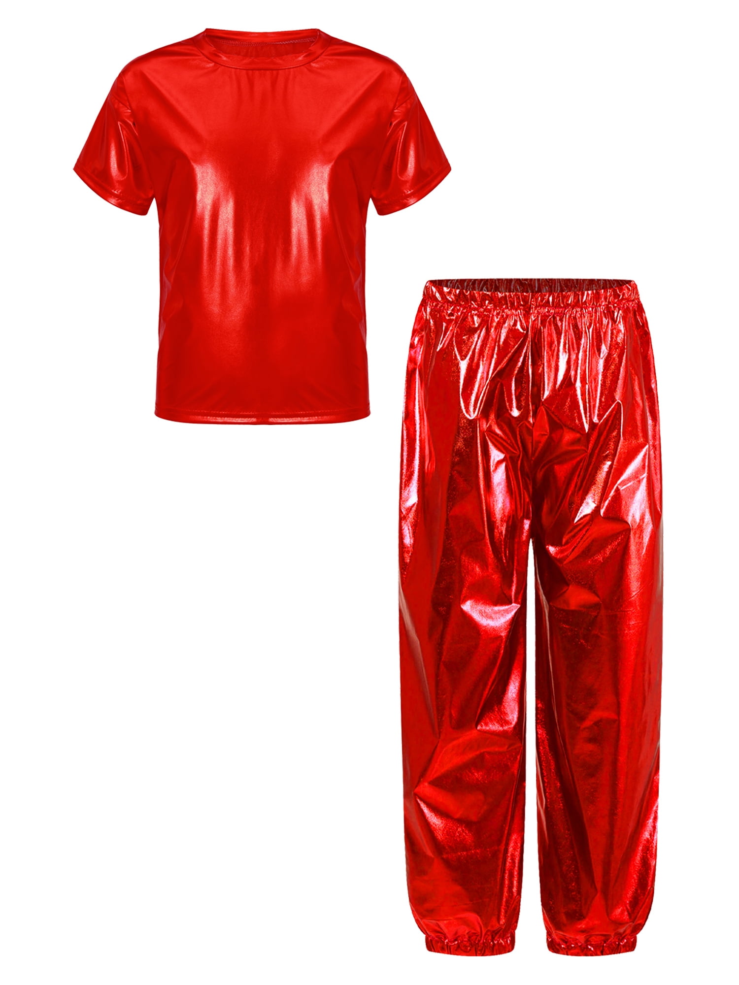 Haitryli Girls Jazz Dance Suit Hip Hop Outfits Metallic T-Shirts with ...