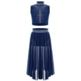 thumbnail image 1 of Haitryli Girls Jazz Latin Ballet Costume 2 Piece Modern Dancing Clothes Dance Outfits Set Irregular Skirts Set Navy Blue 14, 1 of 3