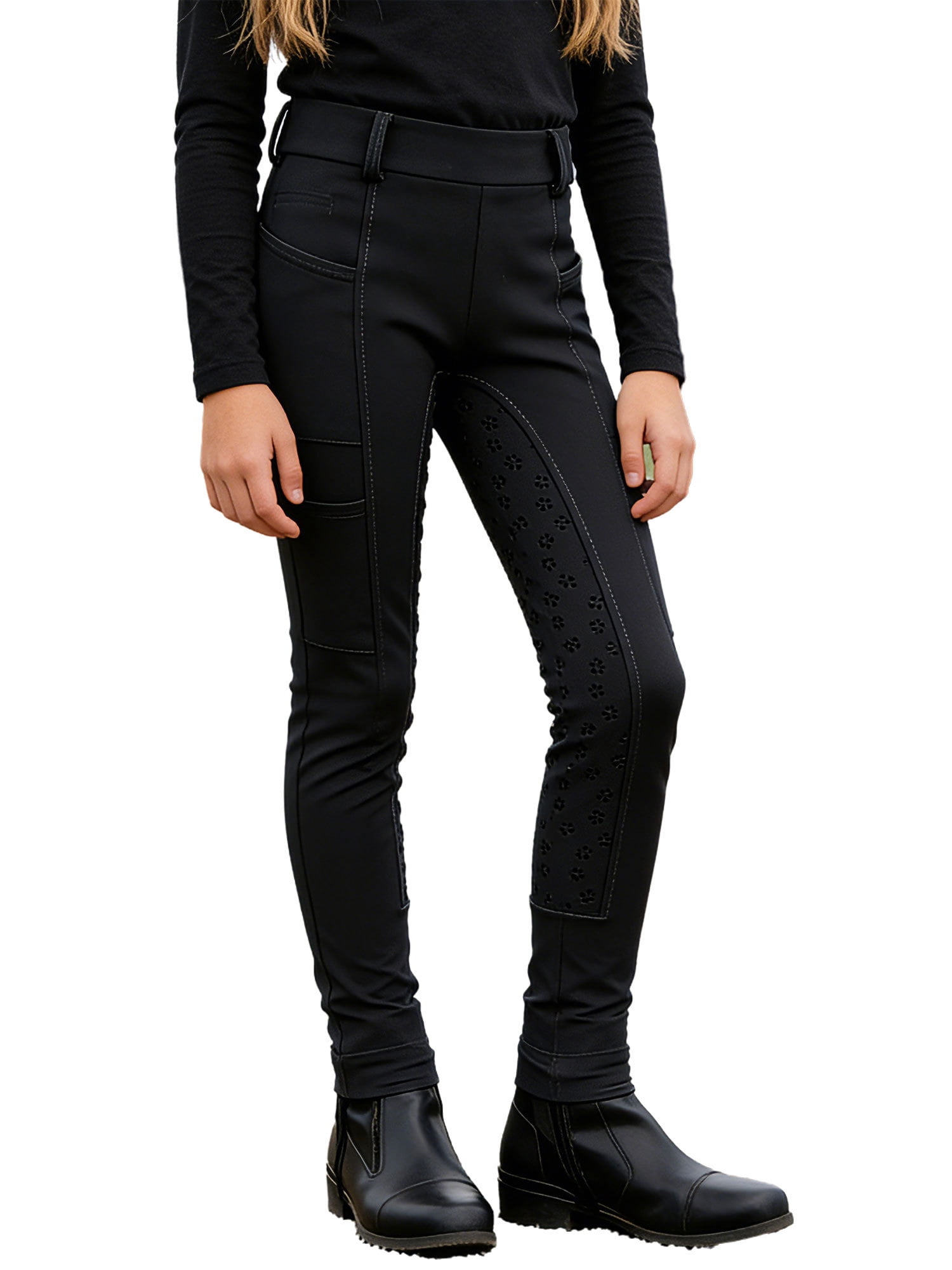 Haitryli Girls Kids Riding Pants Horse Equestrian Breeches Horse Schooling Tights Full Seat Black 14