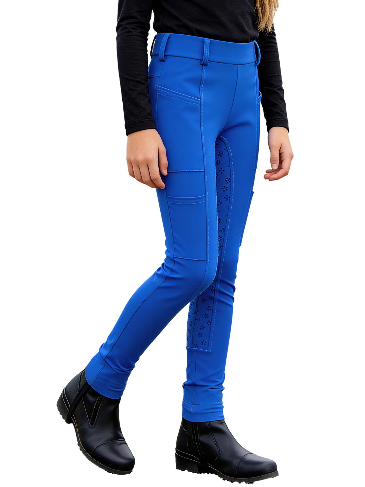 Haitryli Girls Kids Riding Pants Horse Equestrian Breeches Horse Schooling Tights Full Seat Blue 16