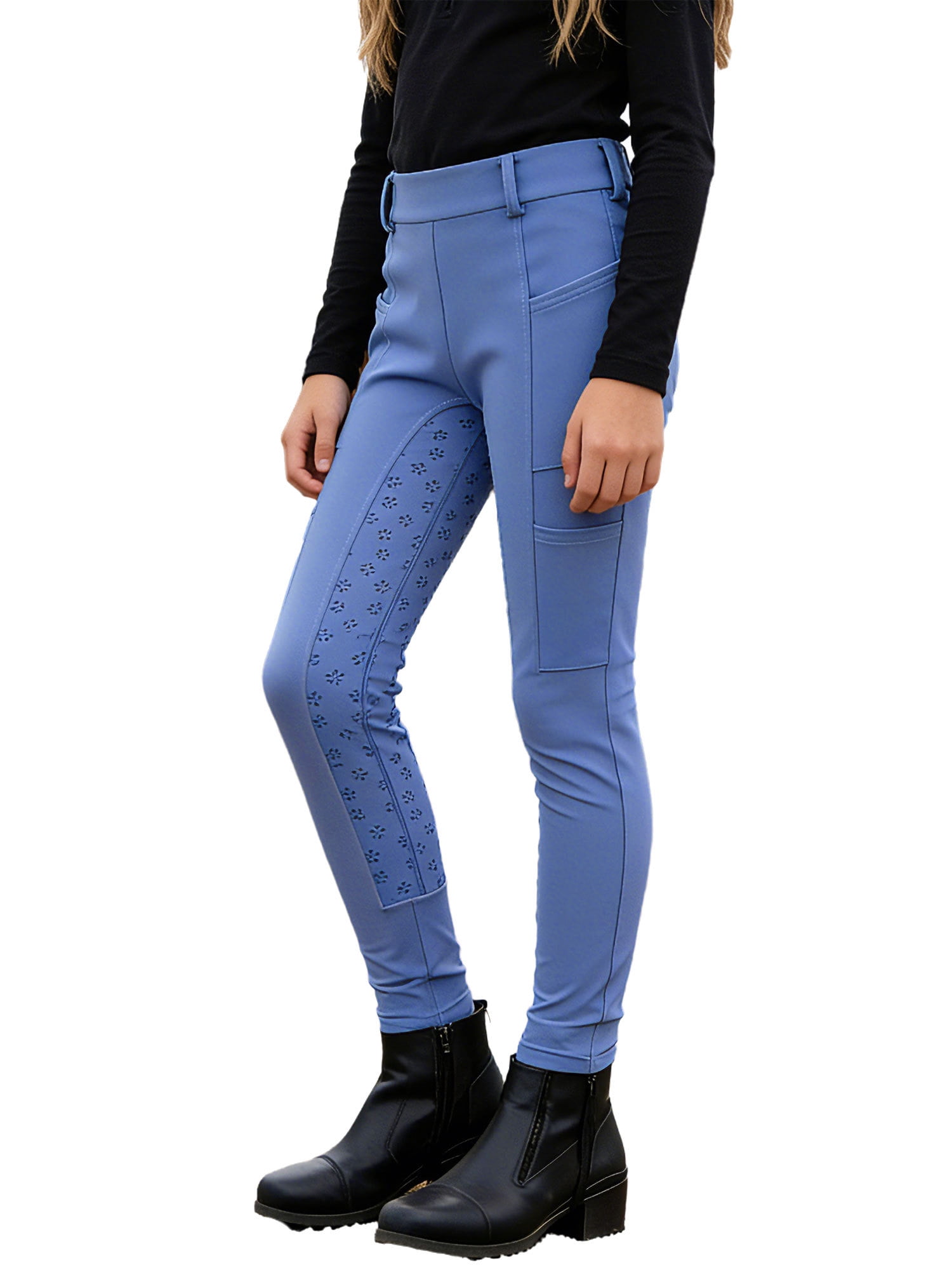 Haitryli Girls Kids Riding Pants Horse Equestrian Breeches Horse Schooling Tights Full Seat Purplish Blue 4