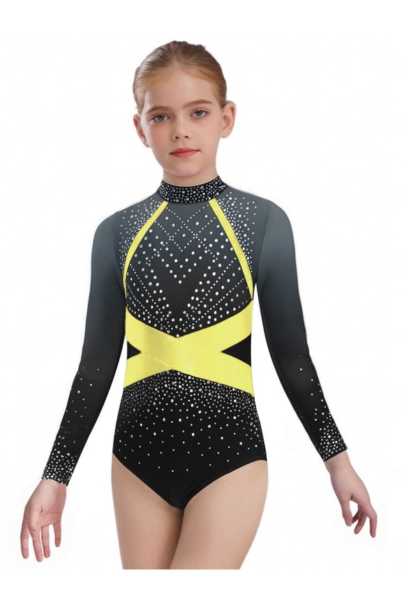 Girls Kids Stretchy Unitard Gymnastics Leotard Long Sleeve Dance Jumpsuit Athletic Yoga Bodysuit Gray 6