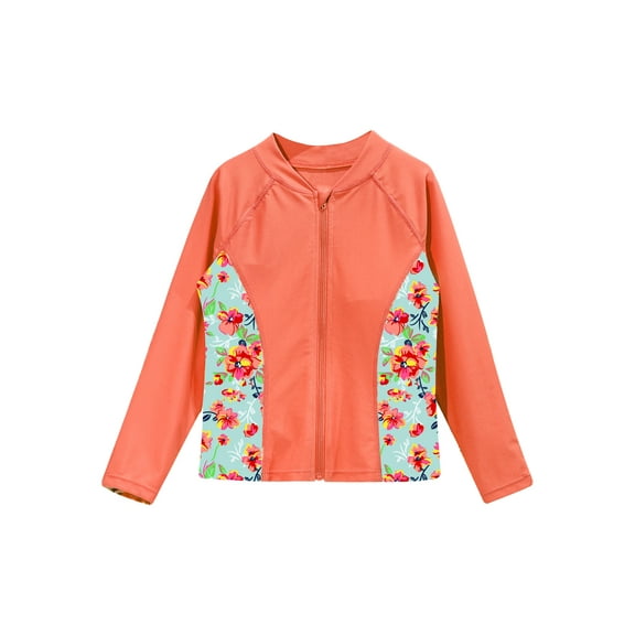 Haitryli Girls Long Sleeve Rash Guard Jacket Front Zipper Beach Swim Shirt UV Sun Protection Orange 8