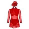 thumbnail image 1 of Haitryli Girls Long Sleeve Sequins Tassel Hem Leotard Dress with Hat Latin Samba Salsa Dance Costumes Red 14, 1 of 3