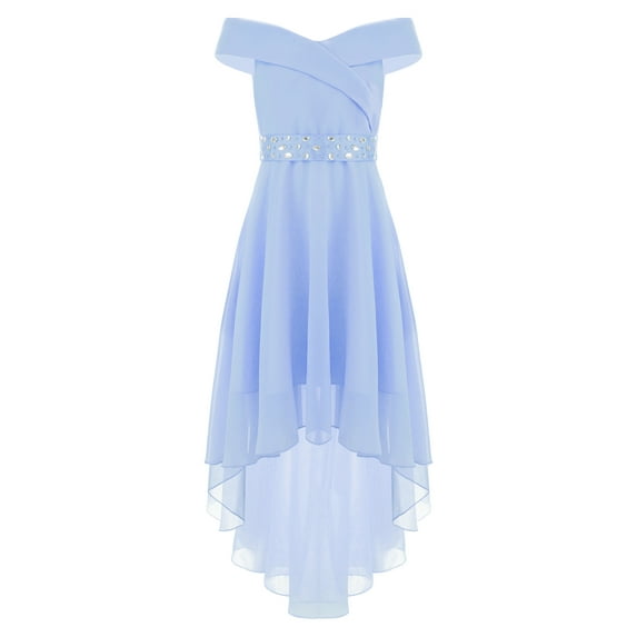 Haitryli Girls Off Shoulder Evening Gown High Low Hem Wedding Party Dress Formal Gown Light Blue 12