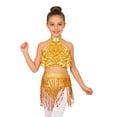 thumbnail image 1 of Haitryli Girls Sequins Tassel Jazz Latin Dance Dress Outfits Metallic Crop Top with Briefs Skirt for Ballroom Dancing Gold 12, 1 of 7