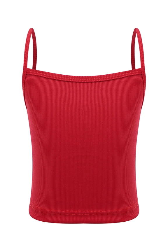 Girls Sport Bra Basic Cami Kids Spaghetti Straps Tank Sleeveless Crop Top Ballet Dance Vest Red L/中码