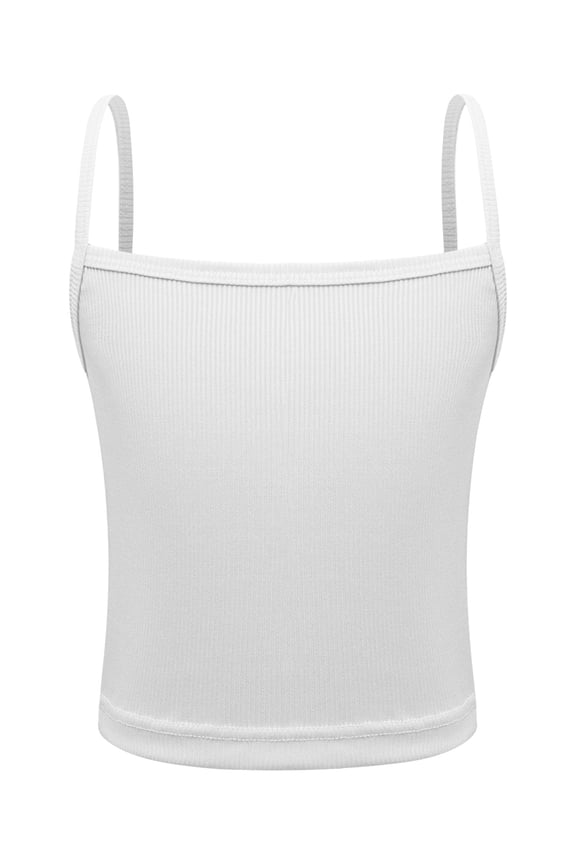 Girls Sport Bra Basic Cami Kids Spaghetti Straps Tank Sleeveless Crop Top Ballet Dance Vest White M/小码