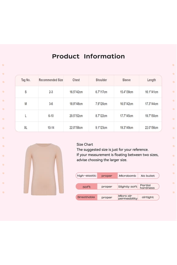 Girls' Thermal Underwear Dance Workout Solid Color Team Uniform Tops Long Sleeve Shirt Performance Leotard White 3-6