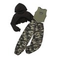 thumbnail image 1 of Haitryli Girls Workout 3Pcs Outfit Long Sleeve Cropped Hoodie with Striped Texture Tank Top Camouflage Sweatpants Black Army Green 11-12Y, 1 of 6