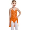 thumbnail image 1 of Haitryli Glittery Rhinestones Figure Skating Dance Dress Jumpsuits Sleeveless Halter Cross Back Bodysuits Gown Orange 8, 1 of 5