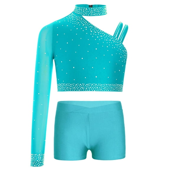Haitryli Gymnastic Dance Outfits for Girls Latin Jazz Dance Performance Costumes Athletic Sports Workout Blue Green 14