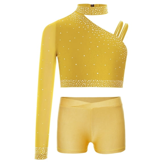 Haitryli Gymnastic Dance Outfits for Girls Latin Jazz Dance Performance Costumes Athletic Sports Workout Yellow 16