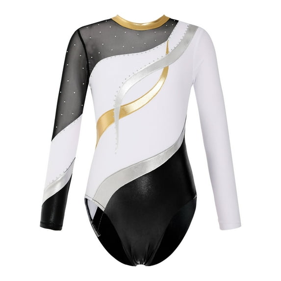 Haitryli Gymnastic Leotard for Girls Long Sleeve Dance Ballet Figure Ice Skating Unitard Dancewear White 10