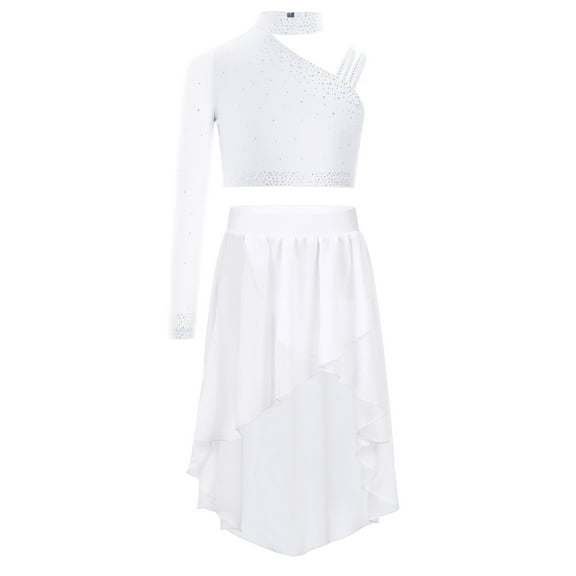 Haitryli Gymnastics Leotard for Girls Crop Top with Skirt Set Lyrical Dance Outfits Ballet Costume for Performance White 12