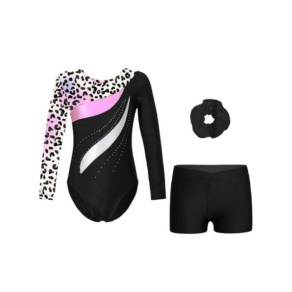 Haitryli Gymnastics Leotards for Girls Ballet Dance Unitards Tumbling Outfits Hair Scrunchie Bodysuits Leopard 14