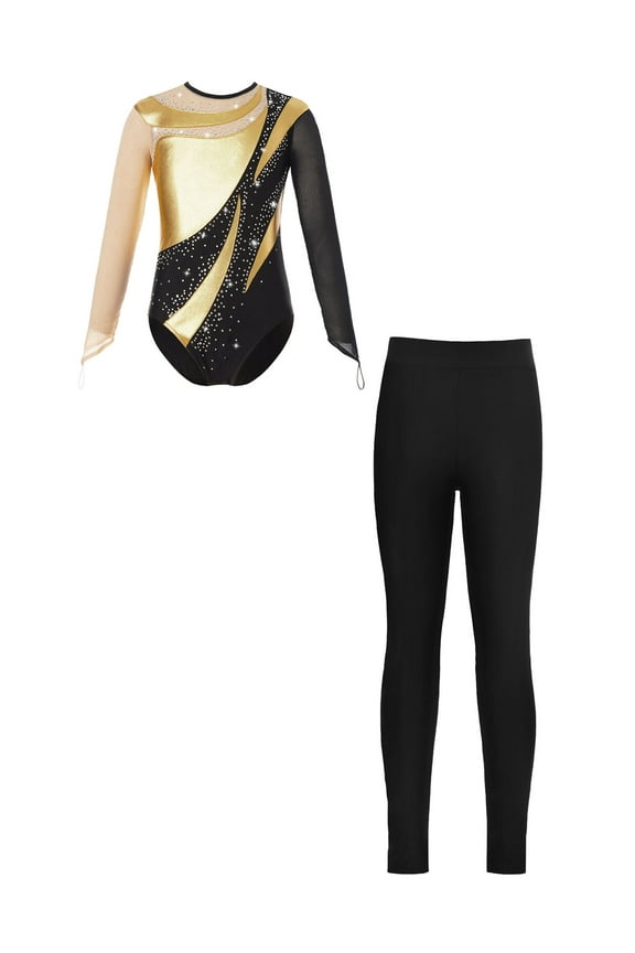 Gymnastics Leotards for Girls Dance Tumbling Outfit Athletic Dancewear Unitard Tracksuit Skating Jumpsuit Gold 6