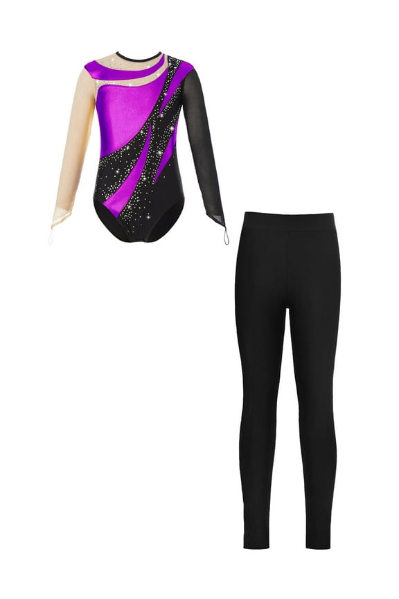 Gymnastics Leotards for Girls Dance Tumbling Outfit Athletic Dancewear Unitard Tracksuit Skating Jumpsuit Purple 6