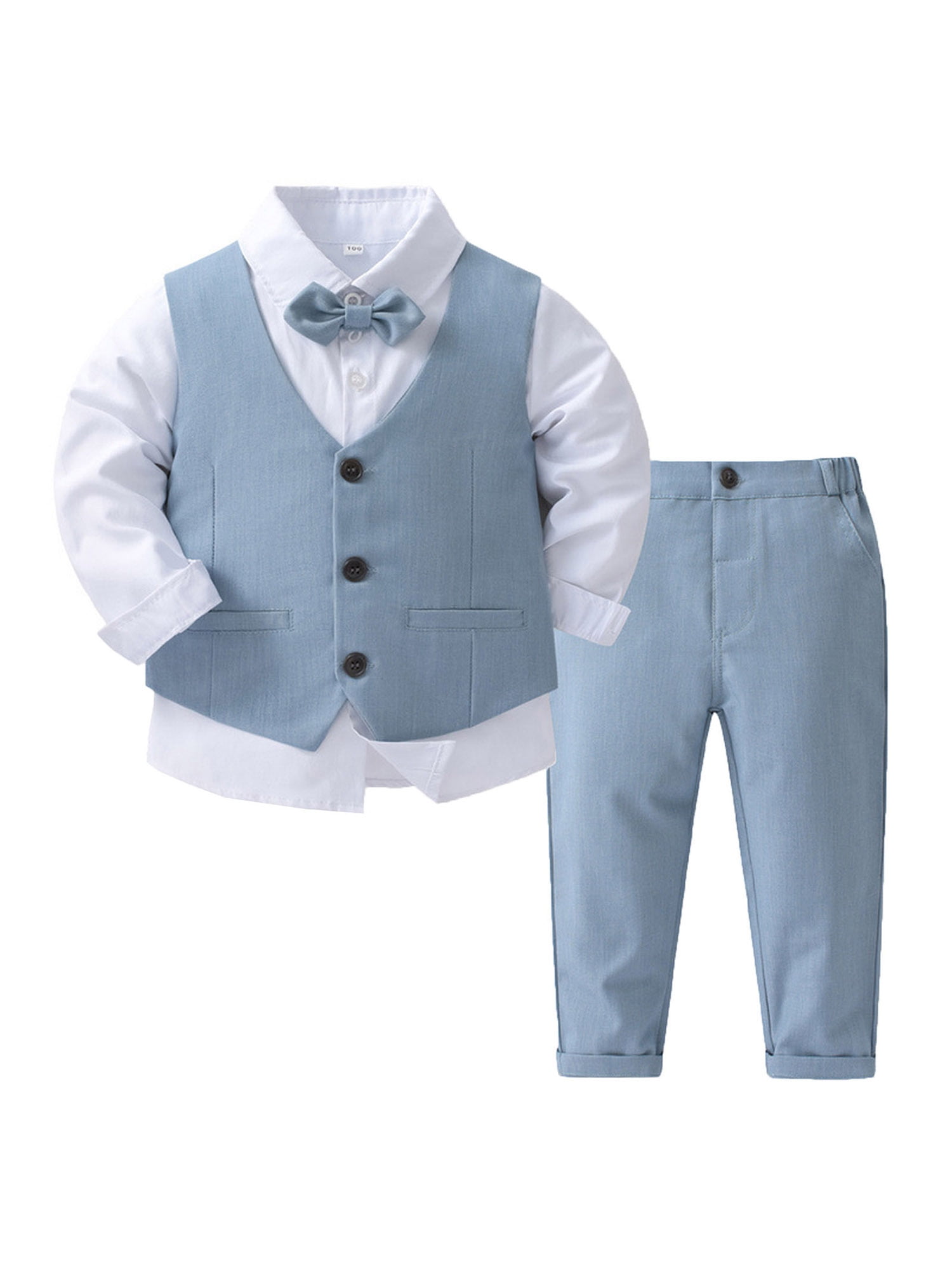Toddler Boys Formal Suit Set - Vest, Dress Shirt & Bow Tie Outfit For Weddings & Parties