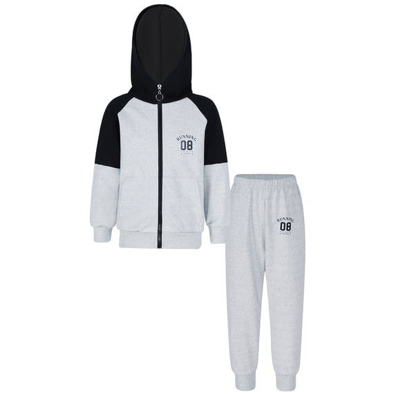 Haitryli Kids 2 Piece Sport Sweatsuit Boys Zip Up Hoodie Jacket and Jogger Pants Trousers Set Gray 2-3