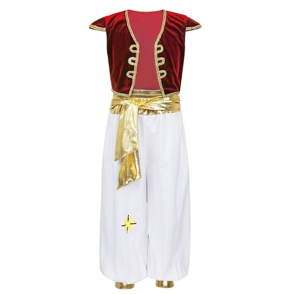 Haitryli Kids Boys Arabian Prince Costume Fancy Waistcoat with Pants Halloween Cosplay Performance Outfits Red 4
