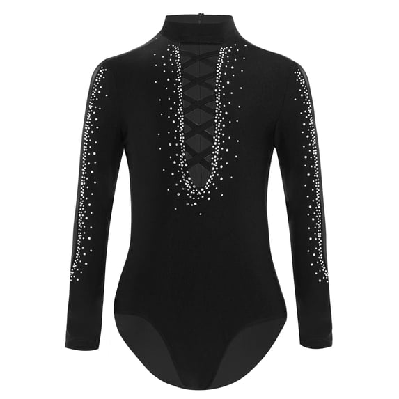 Haitryli Kids Boys Ballet Latin Dance BodysuitShiny Rhinestone Long Sleeve Gymnastics Leotard Figure Skating Jumpsuit Black 14