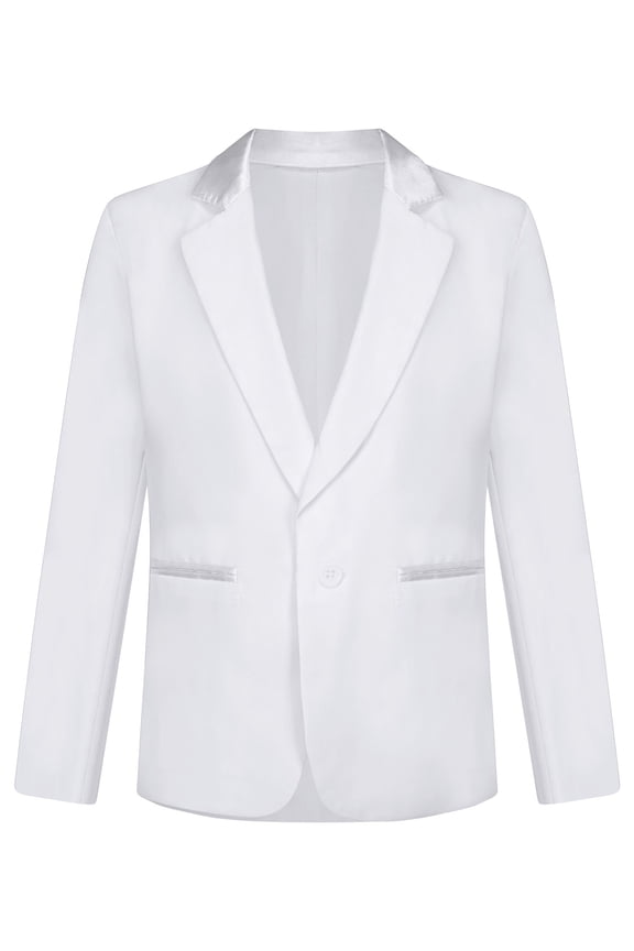 Kids Boys Blazer Suit Jacket Lapel Single Button Formal Wedding Coat Gentleman Outwear White 4