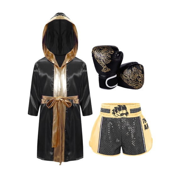 Golden Boxing Robe Haitryli Kids Boys Boxing Outfit 3 Pcs Boxing Robe Gloves And Muay Thai ...