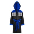 thumbnail image 1 of Haitryli Kids Boys Boxing Outfits Long Sleeve Tassels Boxing Robes Satin Hooded Boxer Cloak with Belt Black&Blue 14, 1 of 5