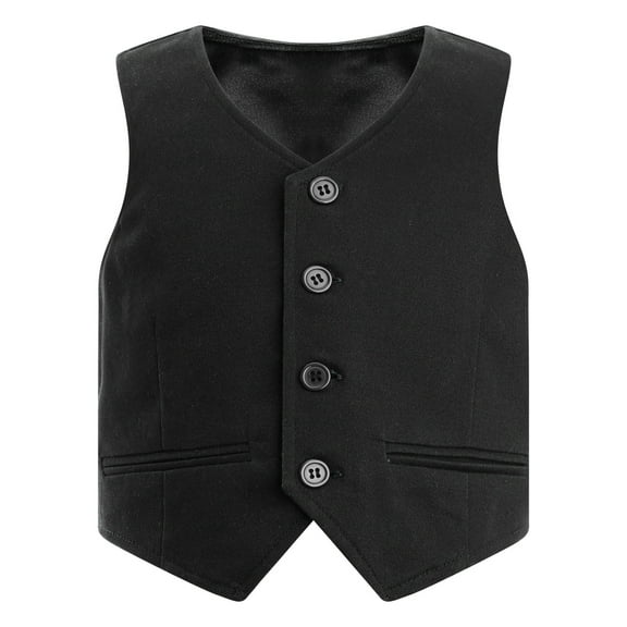 Haitryli Kids Boys Button Down Waistcoat Gentleman Vest V Neck Formal School Uniform Black 12