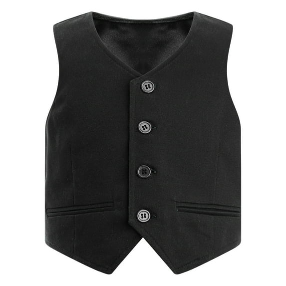 Haitryli Kids Boys Button Down Waistcoat Gentleman Vest V Neck Formal School Uniform Black 12