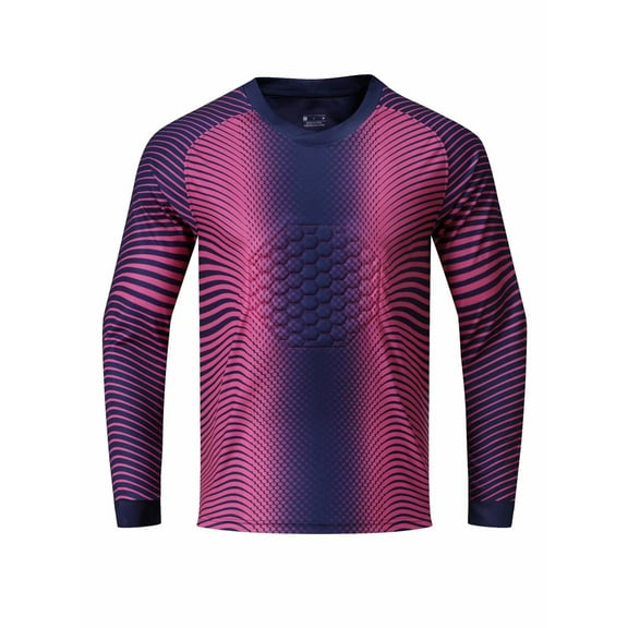 Haitryli Kids Boys Football Goalie Tops Soccer Training Shirts Goalkeeper Pullover with Chest Padded Navy Blue&Hot Pink 5-6