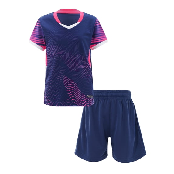 Haitryli Kids Boys Girls 2 Piece Basketball Football Jersey Athletic T-Shirts Tops with Sweat Shorts Navy Blue 3XS