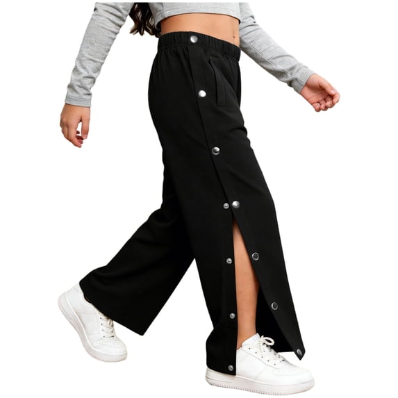 Haitryli Kids Boys Girls Joggers Athletic Trousers Tear Away Pants Adaptive Clothes Side Full Open Sweatpants Black 8