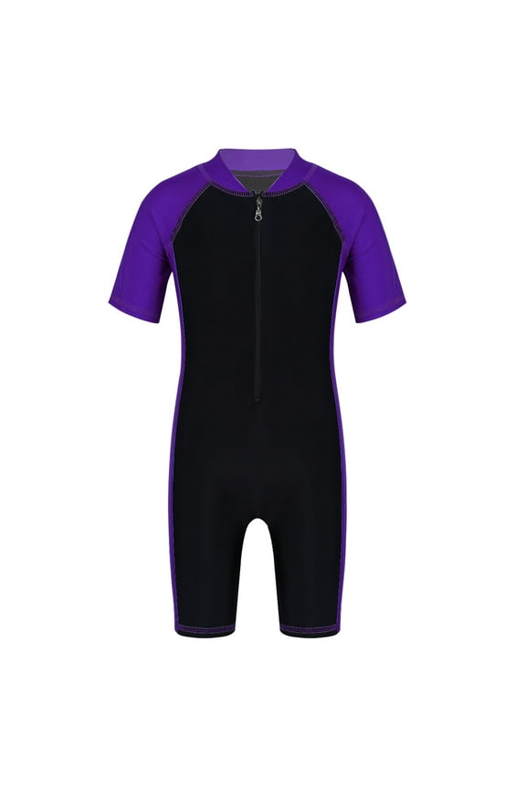 Kids Boys Girls One Piece Shorty Wetsuit Rash Guard Surfing Diving Suit UV Sun Protection Swimsuit Purple&Black 10