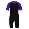 thumbnail image 1 of Haitryli Kids Boys Girls One Piece Shorty Wetsuit Rash Guard Surfing Diving Suit UV Sun Protection Swimsuit Purple&Black 14, 1 of 3