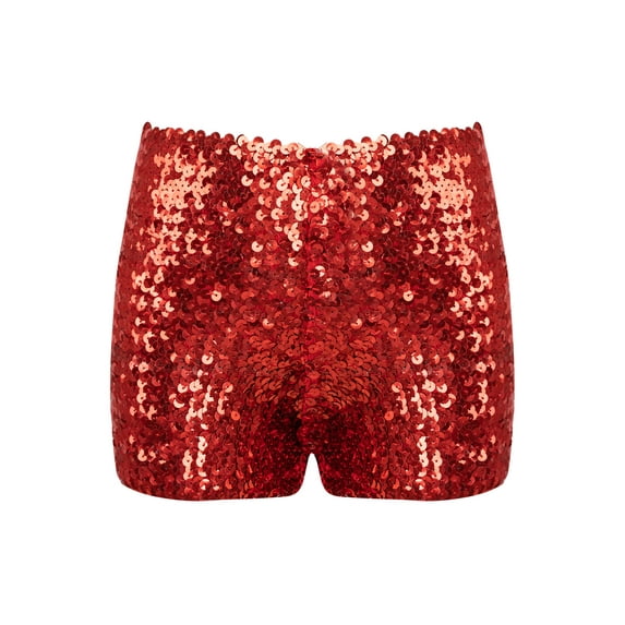 Haitryli Kids Boys Girls Sparkle Shiny Dance Shorts Stretch Athletic Shorts Gymnastic Jazz Hip Hop Red 120-140/12