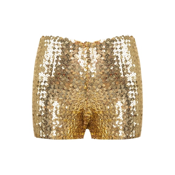 Haitryli Kids Boys Girls Sparkle Shiny Dance Shorts Stretch Athletic Shorts Gymnastic Jazz Hip Hop Yellow 110-120/11