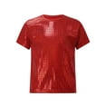 thumbnail image 1 of Haitryli Kids Girls Boys Shiny Metallic Jazz Hip Hop Dance Tops Tees Loose T-Shirt Club Themed Party Clothes Red 100, 1 of 7