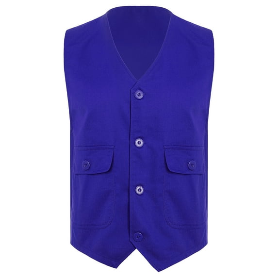 Haitryli Kids Boys Girls Volunteer Activity Vest Button Side Pockets Waistcoat Waiter Bartender Uniform Blue 14-16