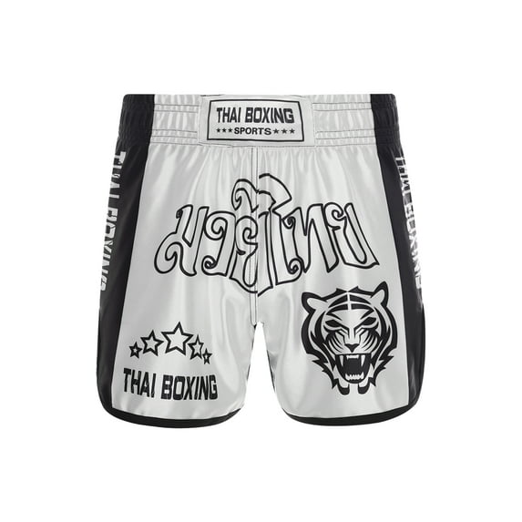 Haitryli Kids Boys Kick Boxing Shorts Muay Thai Boxer Trunks Wrestling Training Booty Shorts Bottoms White XXS/120