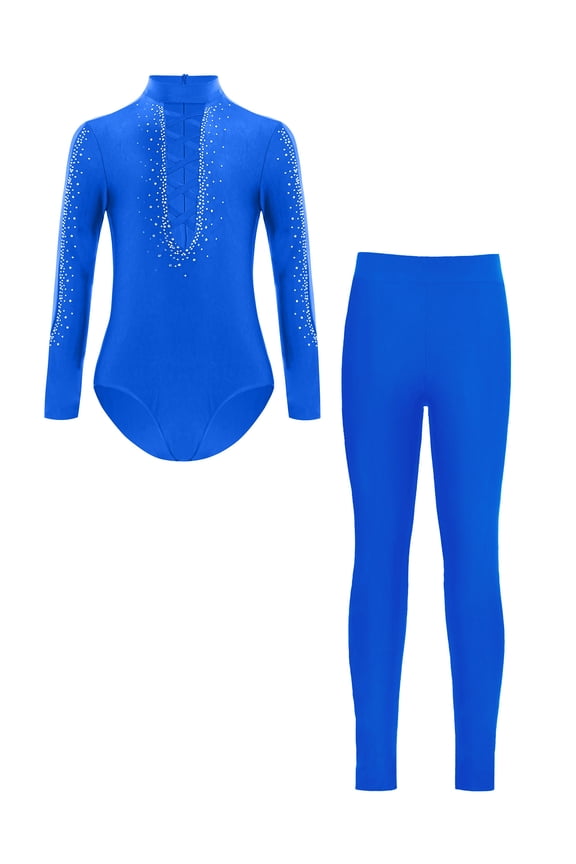 Kids Boys Latin Dance Outfit 2 Piece Long Sleeve Top and Leggings Pants Jazz Ballroom Dancing Costume Blue 6