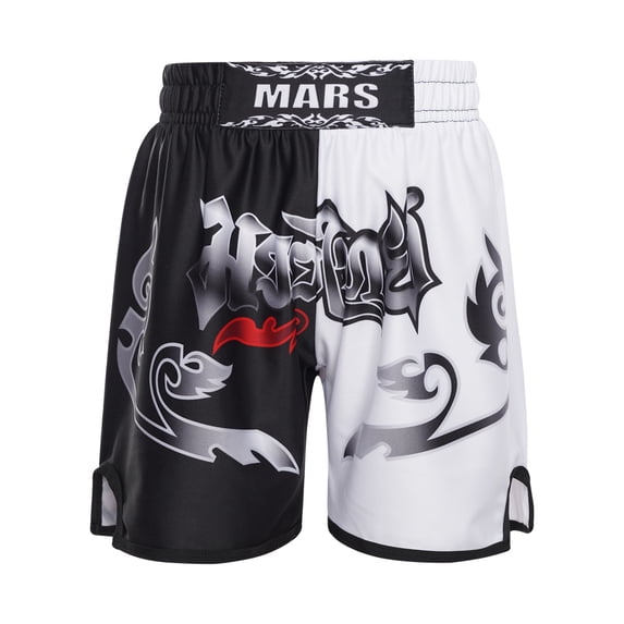 Haitryli Kids Boys Muay Thai Martial Arts Shorts MMA Kick Boxing Boxer Shorts Training Booty Shorts Black&White 3-4