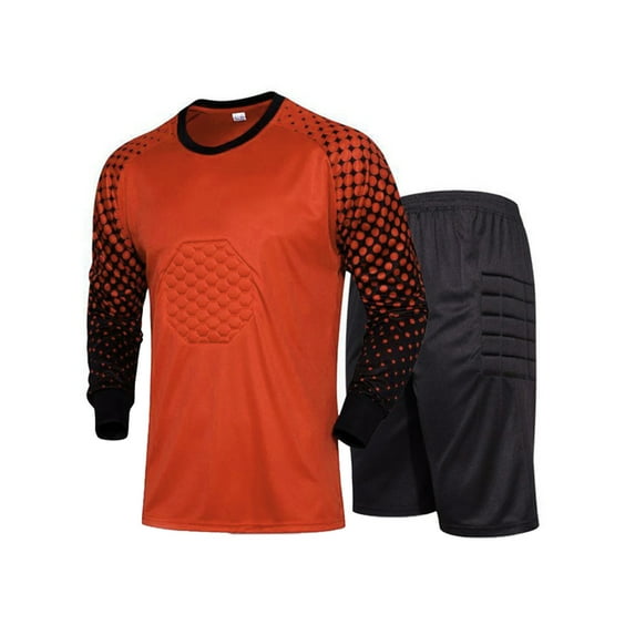 Haitryli Kids Boys Padded Soccer Goalkeeper Jersey and Shorts Set Long Sleeve Training Football Orange M