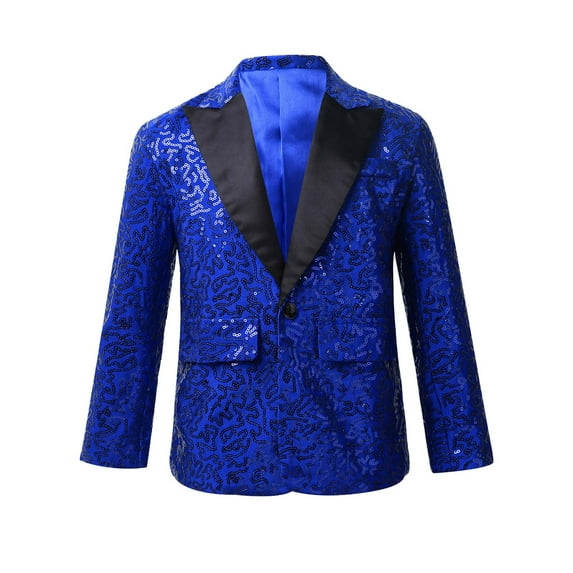 Haitryli Kids Boys Sequins Tuxedo Suit Jacket Blazer Wedding Party Coat Dance Performance Costume Blue 10