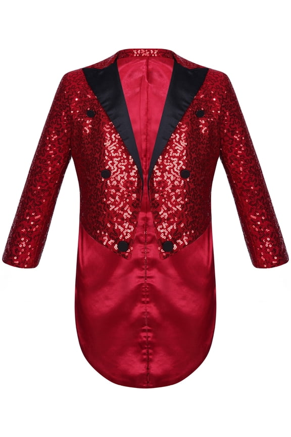 Kids Boys Sequins Tuxedo Suit Jacket Swallowtail Tailcoat Blazer Gentleman Wedding Party Outfit Burgundy 6