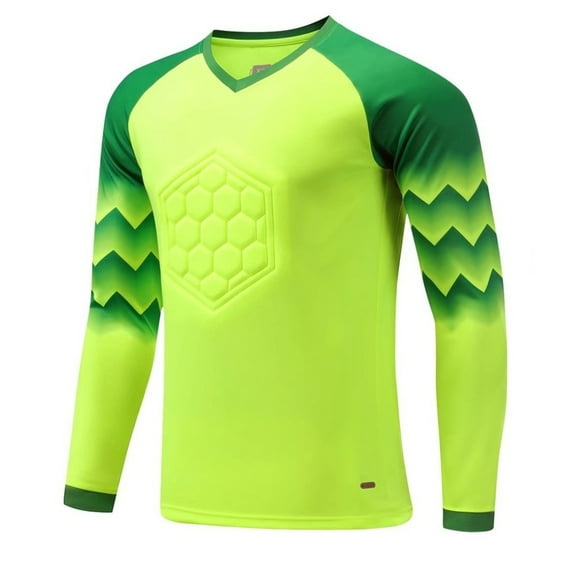 Haitryli Kids Boys Soccer Goalkeeper Jersey Shirts with Pads Goalie T Shirt Football Training Tops Fluorescent Green 11-13